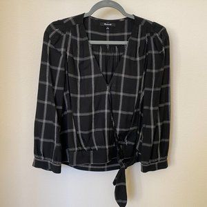 Madewell Wrap Top - Black/White Windowpane - Women's Medium